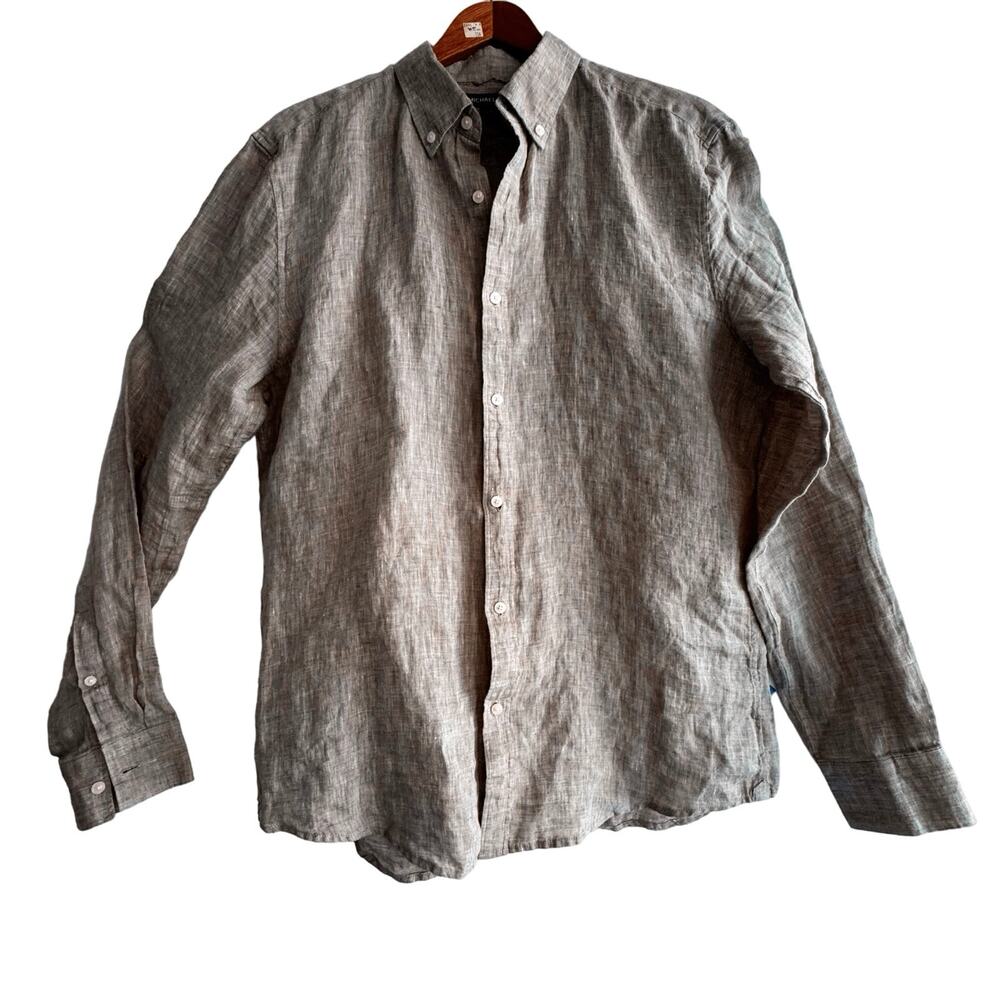 NWT Michael Kors | L | linen long sleeve button down shirt in chestnut